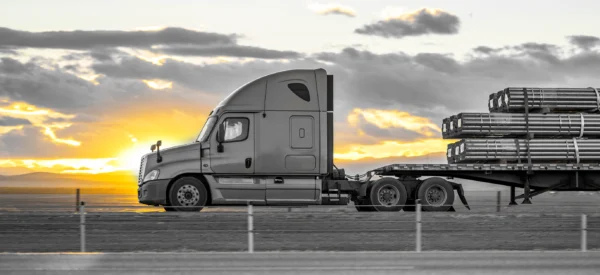 flatbed in motion with load