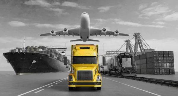 Intermodal shipping, airplane, truck, vessel, containers